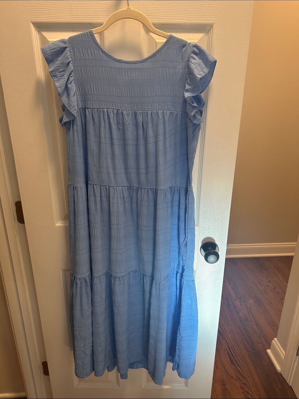 Light Blue Ruffle Sleeve Tiered Dress